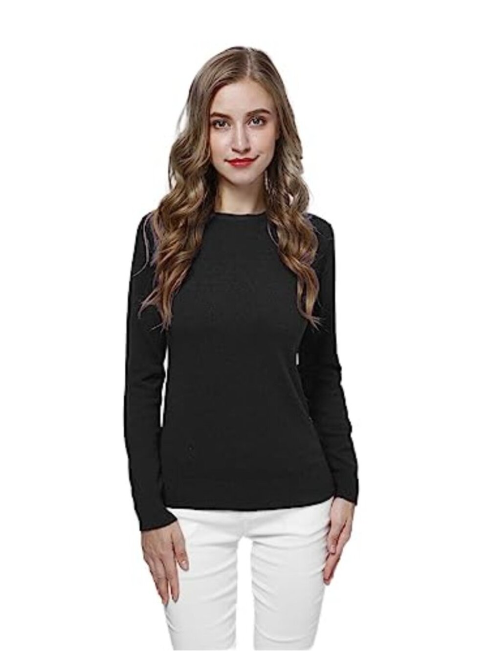 Women's 100% Pure Cashmere Long Sleeve Crew Neck Pullover Sweater